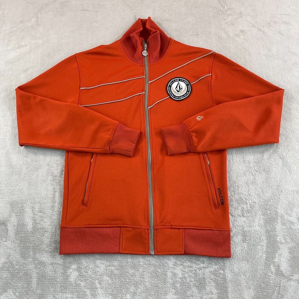 Vintage Volcom Track Jacket Men Medium Orange Mock Neck Full‎ Zip Pockets Patch